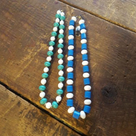 Jewelry - Vintage Retro Blue And Teal Lucite Necklaces